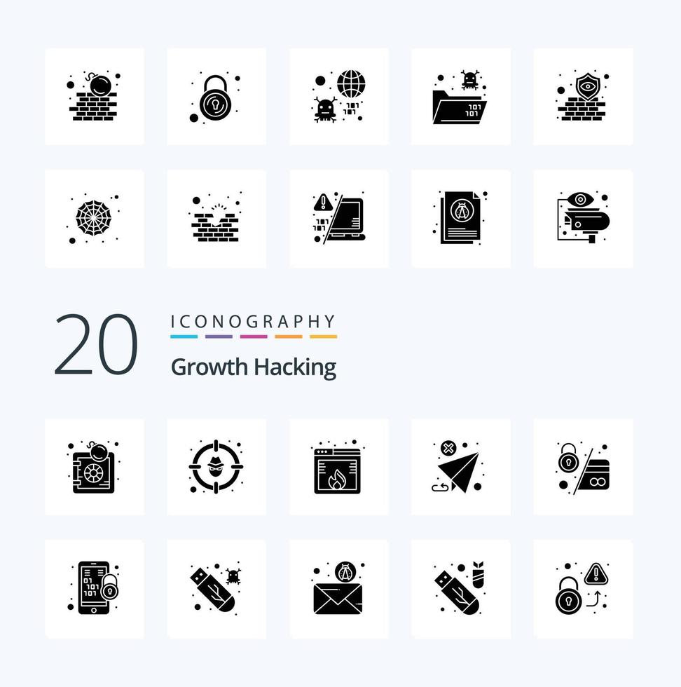 20 Hacking Solid Glyph icon Pack like send forward target email loss vector