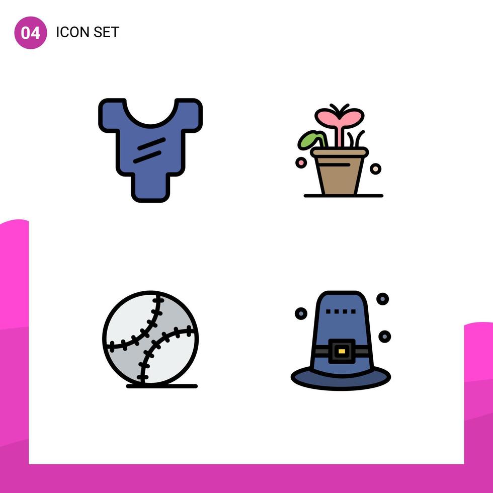 Group of 4 Modern Filledline Flat Colors Set for baby mens day growth spring garden Editable Vector Design Elements