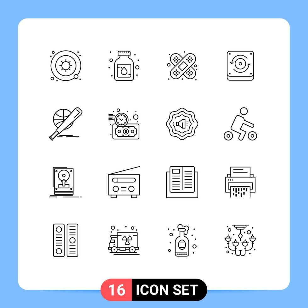 16 User Interface Outline Pack of modern Signs and Symbols of game basket aid baseball speaker Editable Vector Design Elements