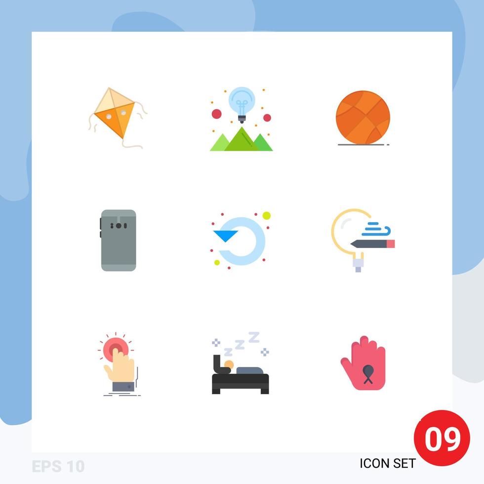 Set of 9 Vector Flat Colors on Grid for refresh back sports camera smart phone Editable Vector Design Elements