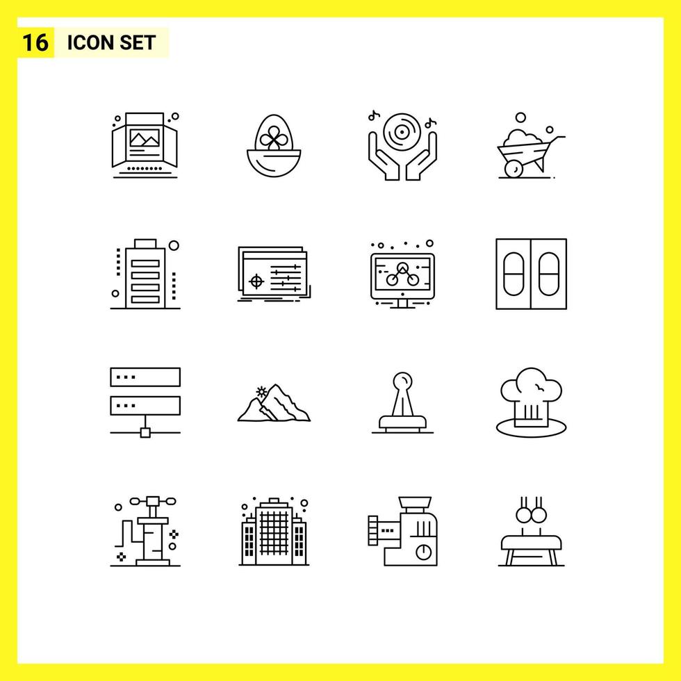Group of 16 Modern Outlines Set for wheel one wheel egg party hand Editable Vector Design Elements