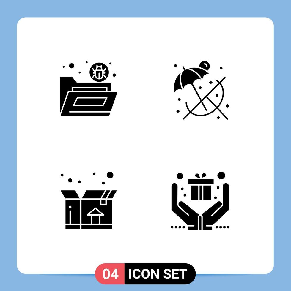 4 Universal Solid Glyphs Set for Web and Mobile Applications bug delivery security relax gift Editable Vector Design Elements