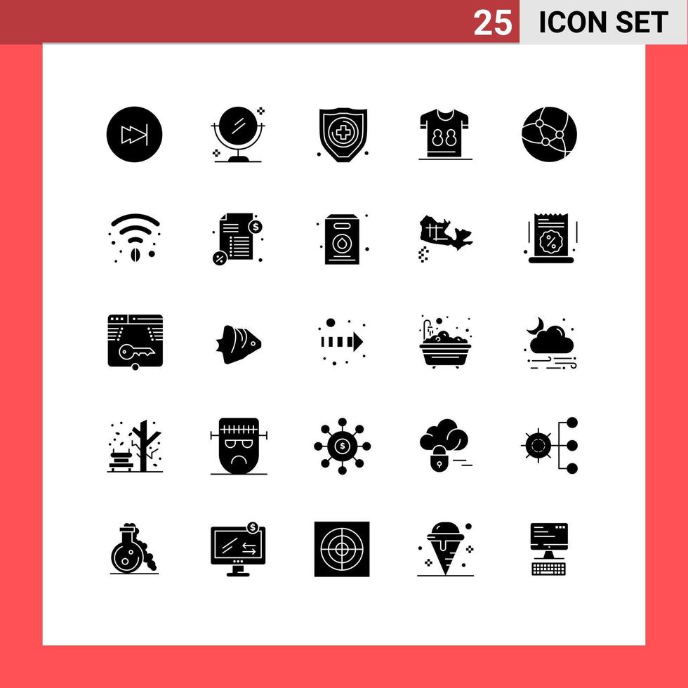 25 Universal Solid Glyphs Set for Web and Mobile Applications web internet protection player shirts Editable Vector Design Elements