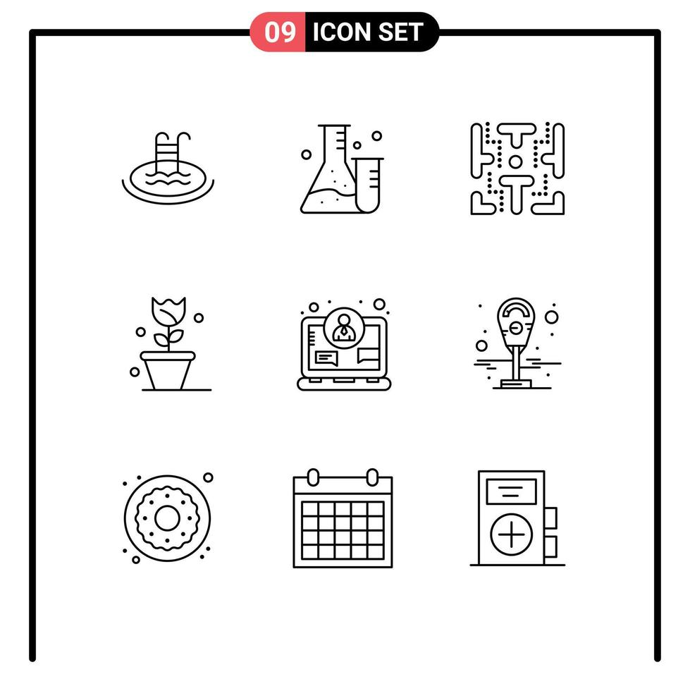 User Interface Pack of 9 Basic Outlines of concept spring maze nature flower Editable Vector Design Elements