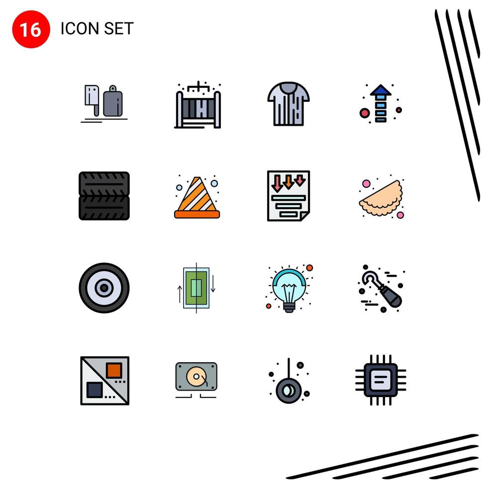 16 Universal Flat Color Filled Line Signs Symbols of vehicles up shirt direction trikot Editable Creative Vector Design Elements