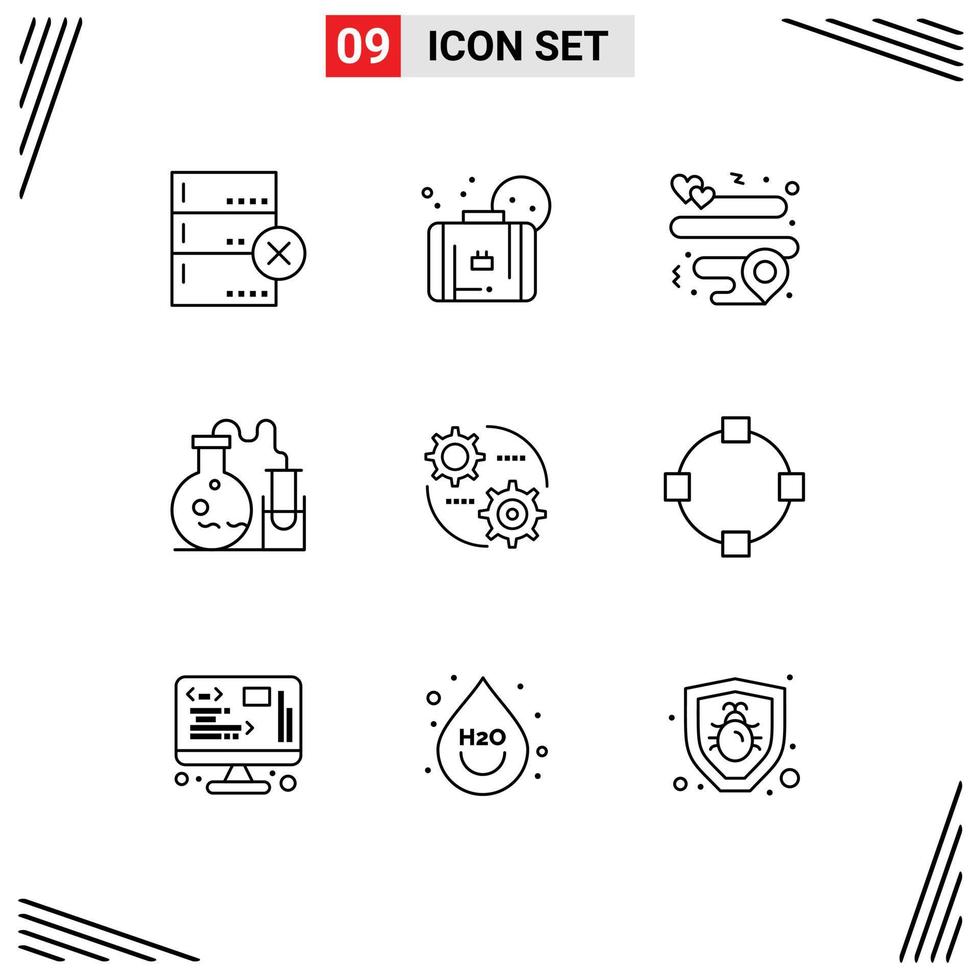 Group of 9 Modern Outlines Set for setting setting location control lab Editable Vector Design Elements