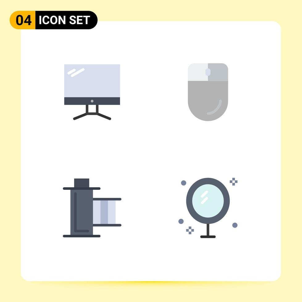 4 User Interface Flat Icon Pack of modern Signs and Symbols of computer cinema imac devices movie Editable Vector Design Elements