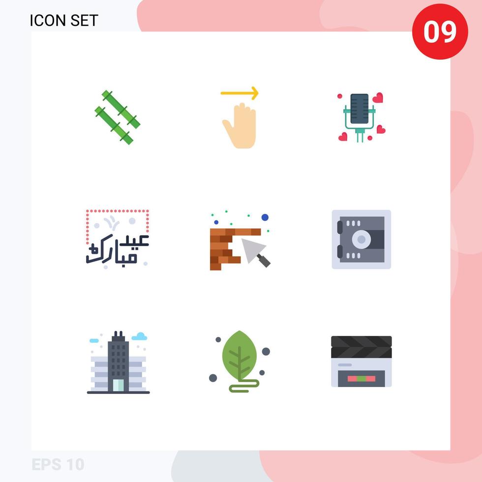 9 User Interface Flat Color Pack of modern Signs and Symbols of tool wall married islam typography Editable Vector Design Elements