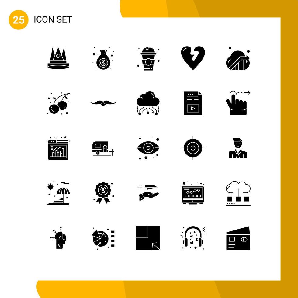 25 User Interface Solid Glyph Pack of modern Signs and Symbols of cloud love money infarct back to school Editable Vector Design Elements