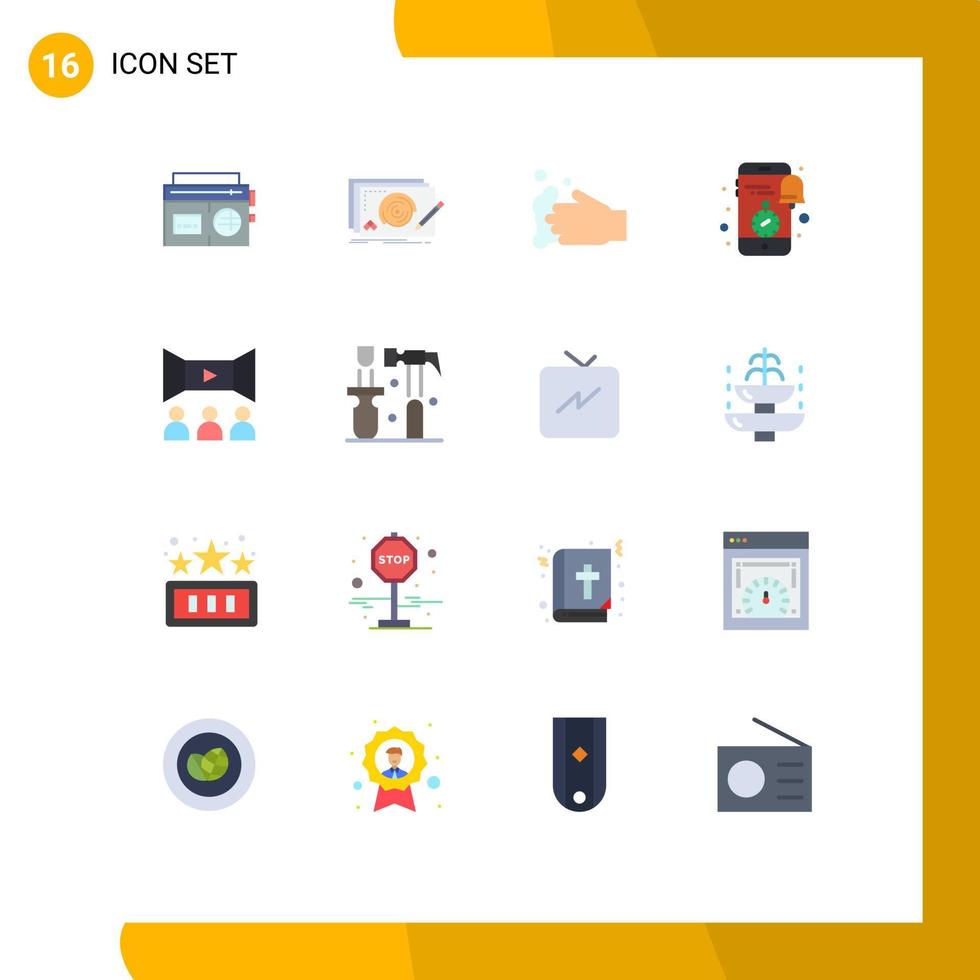 conjunto de color plano de interfaz móvil de 16 pictogramas de notificación de juego de teléfono inteligente de noticias paquete editable de lavado de elementos creativos de diseño de vectores