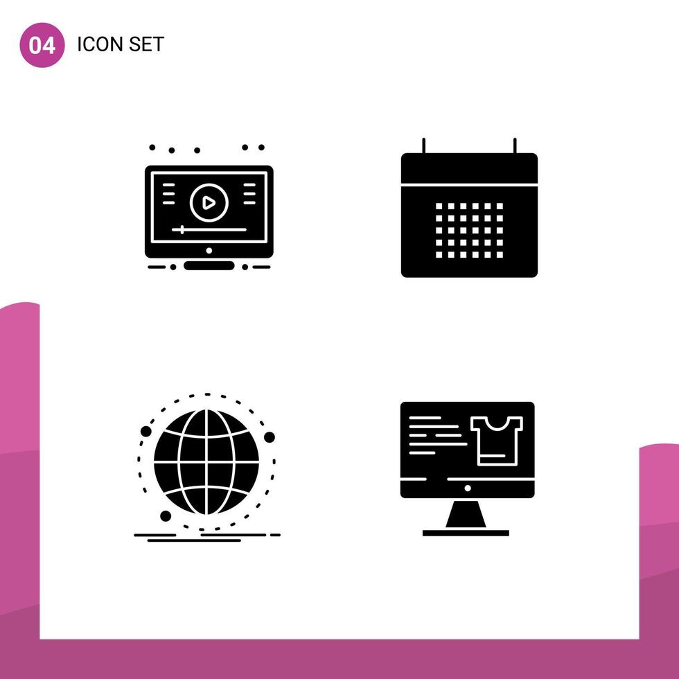 conjunto de 4 iconos de interfaz de usuario modernos signos de símbolos para datos de aprendizaje fecha de youtube elementos de diseño vectorial editables en Internet vector