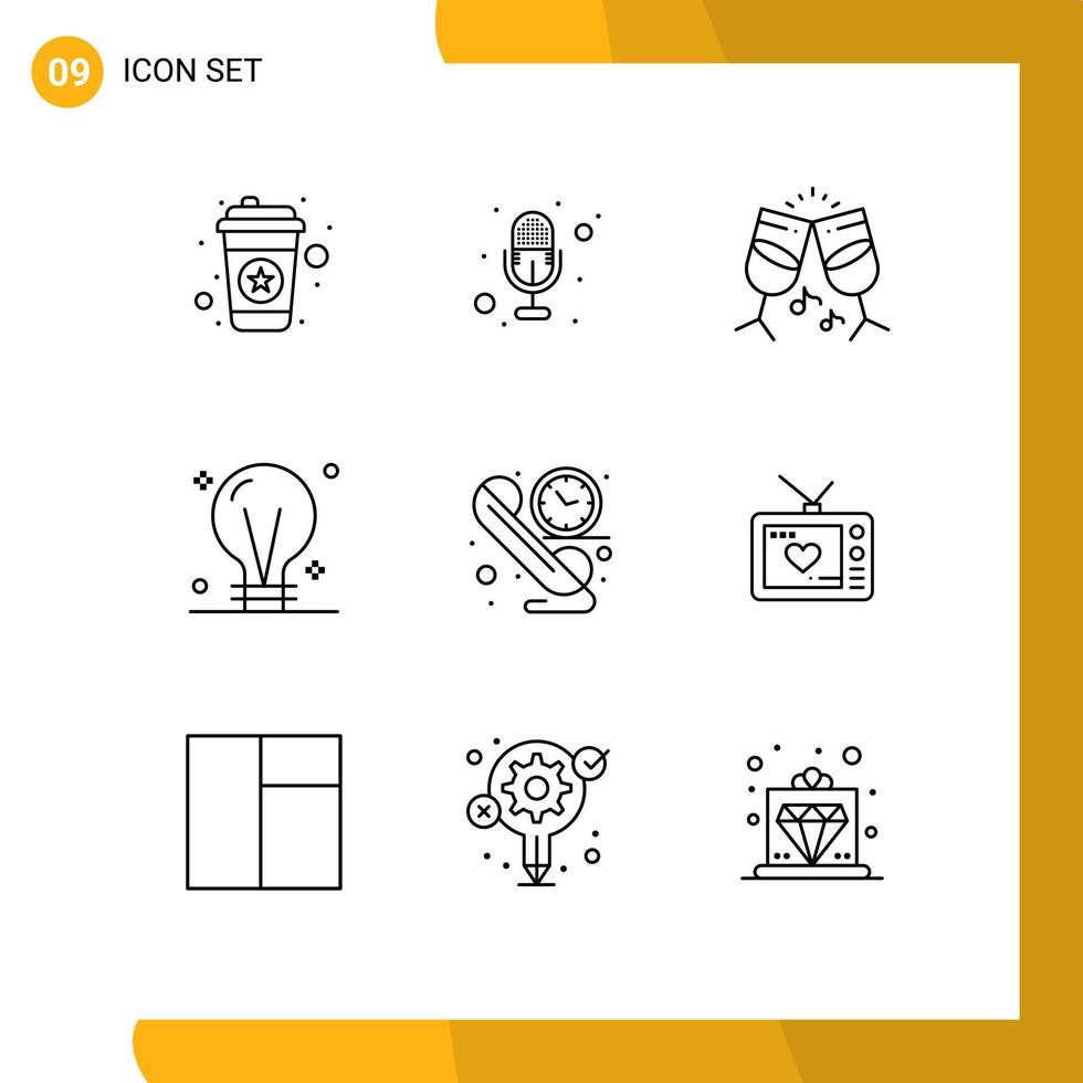 Group of 9 Outlines Signs and Symbols for contact call drink idea creativity Editable Vector Design Elements
