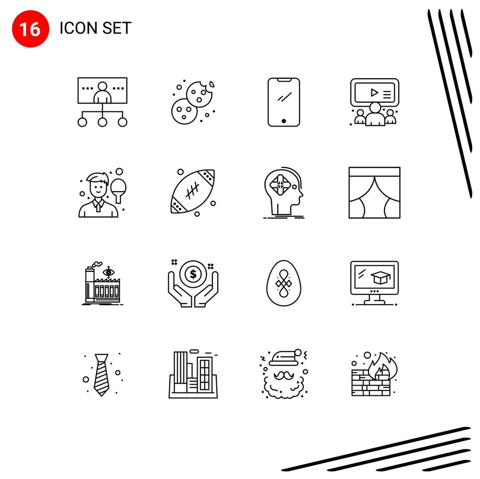 16 Universal Outlines Set for Web and Mobile Applications user online food group android Editable Vector Design Elements