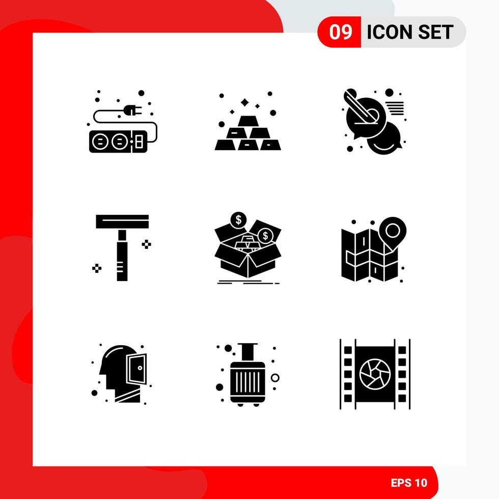 Group of 9 Solid Glyphs Signs and Symbols for box salon call razor beauty Editable Vector Design Elements