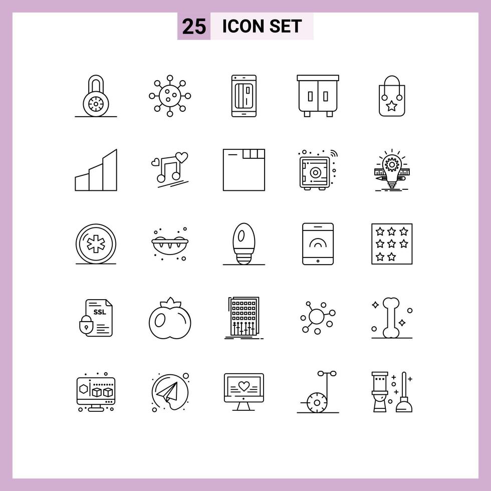 25 Universal Lines Set for Web and Mobile Applications handbag furniture banking drawer digital Editable Vector Design Elements