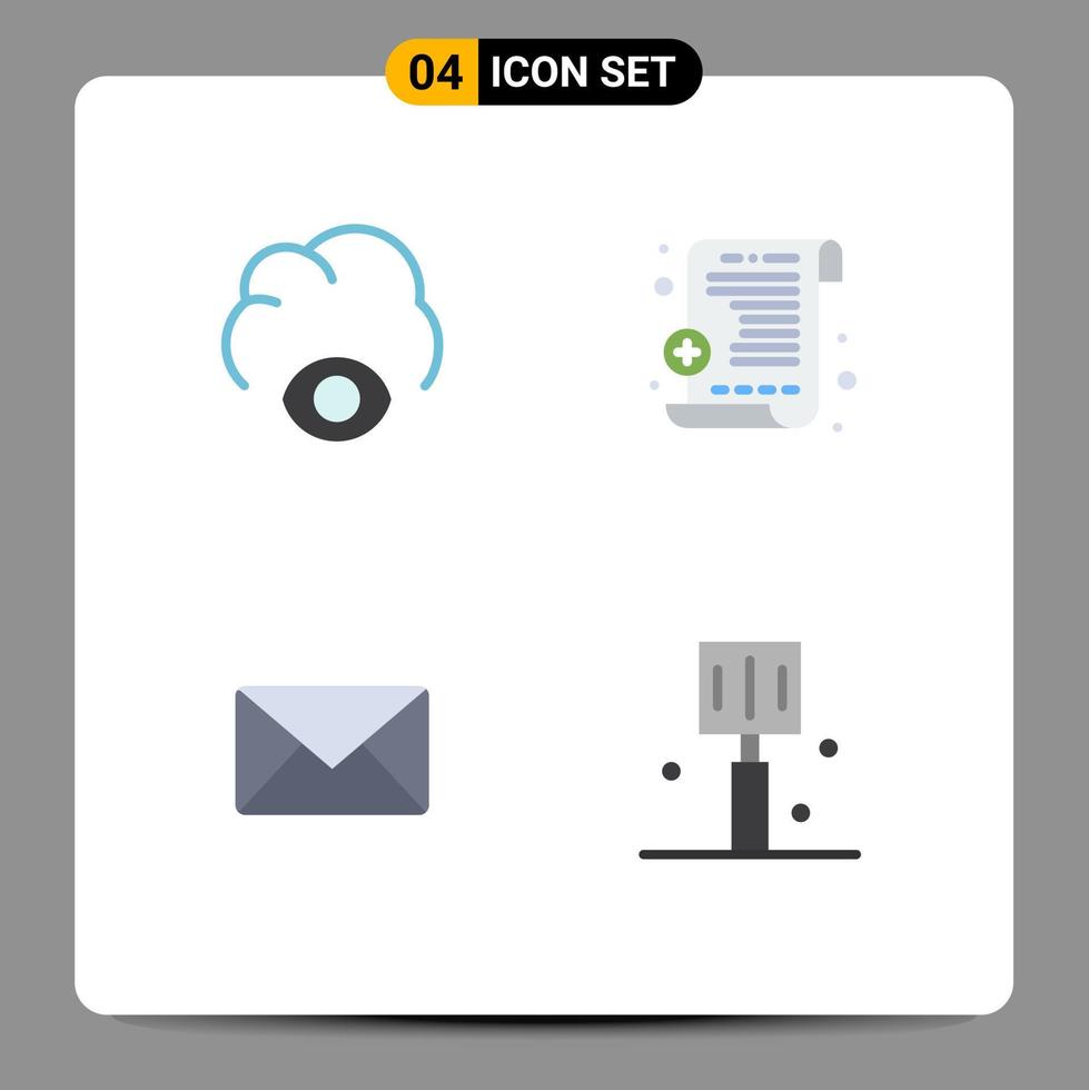 conjunto moderno de 4 iconos planos pictograma de bebida en la nube informe médico correo alimentos elementos de diseño vectorial editables vector