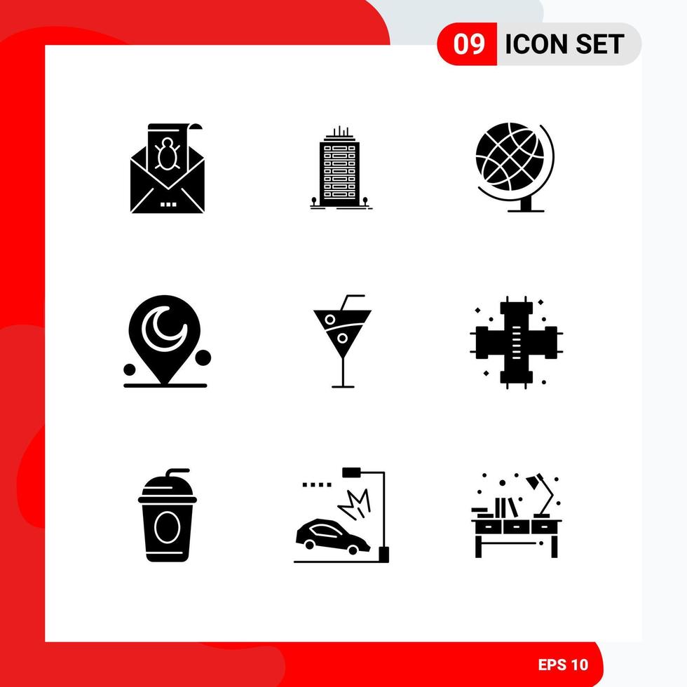 Universal Icon Symbols Group of 9 Modern Solid Glyphs of religious minaret bulding globe earth Editable Vector Design Elements