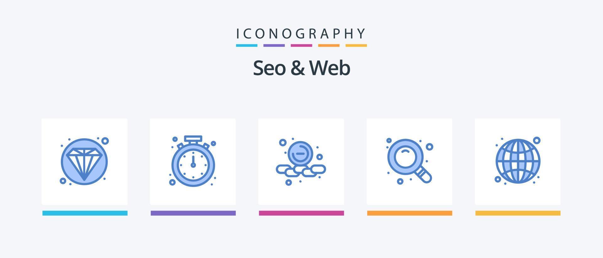 Seo and Web Blue 5 Icon Pack Including seo. globe. less. find. search. Creative Icons Design vector