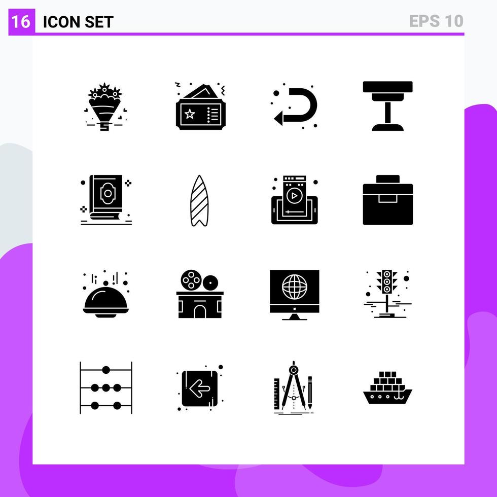 Universal Icon Symbols Group of 16 Modern Solid Glyphs of table furniture movie desk left Editable Vector Design Elements