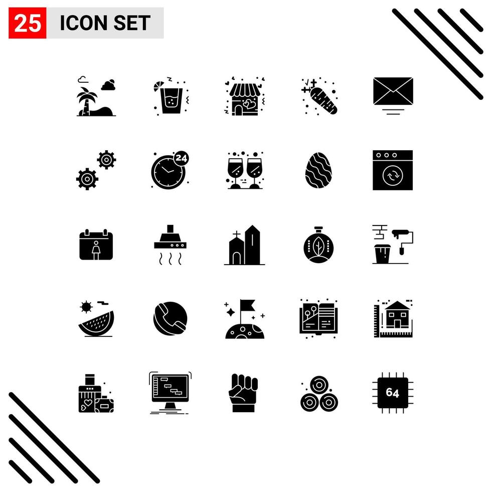 Universal Icon Symbols Group of 25 Modern Solid Glyphs of message letter shop nutrition diet Editable Vector Design Elements