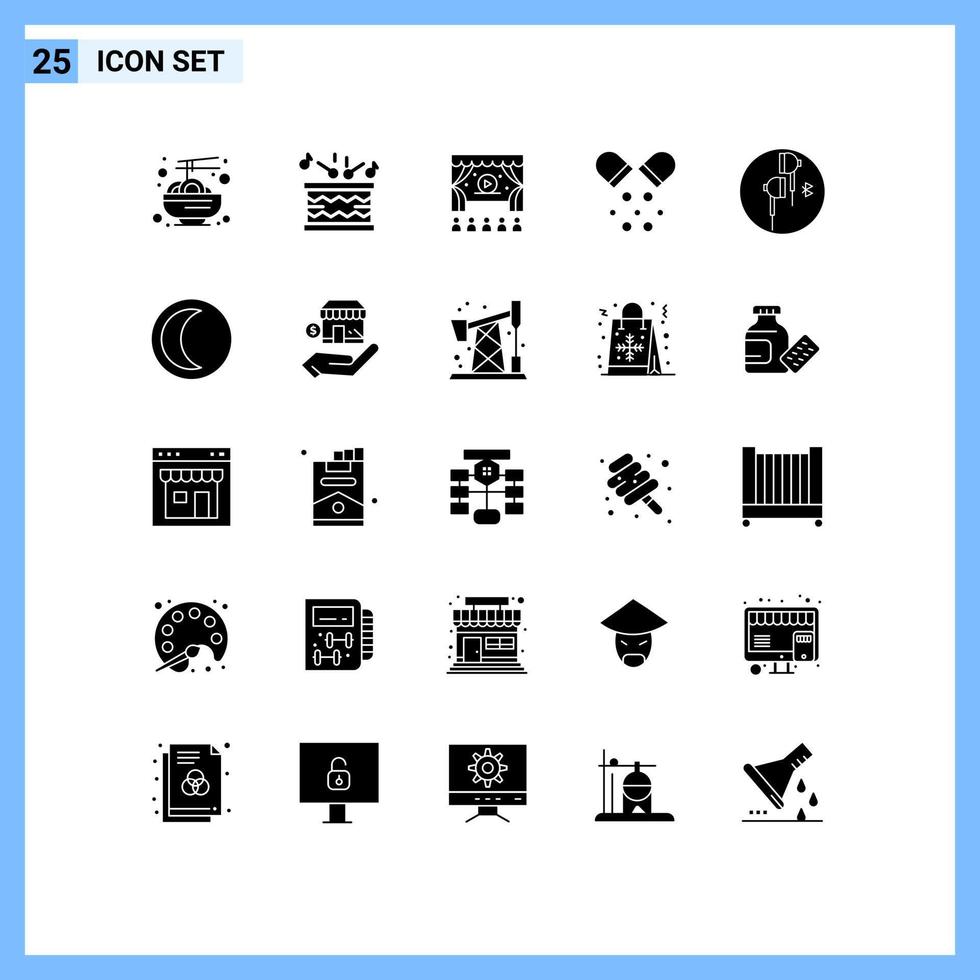Set of 25 Modern UI Icons Symbols Signs for phone headphone cinema pills medical Editable Vector Design Elements