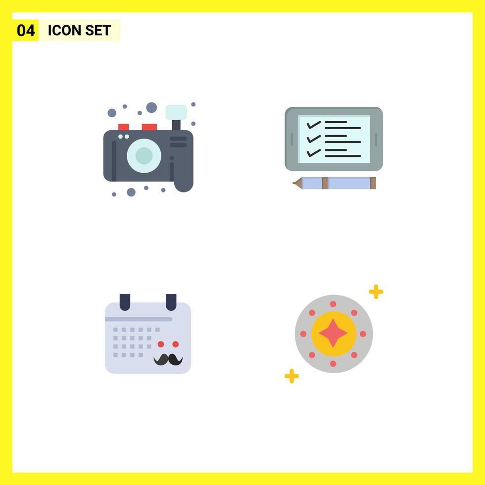 4 Thematic Vector Flat Icons and Editable Symbols of camera father phone shopping cosmos Editable Vector Design Elements