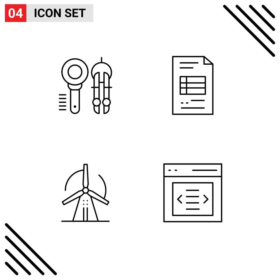 Pictogram Set of 4 Simple Filledline Flat Colors of search turbine tool business report energy Editable Vector Design Elements