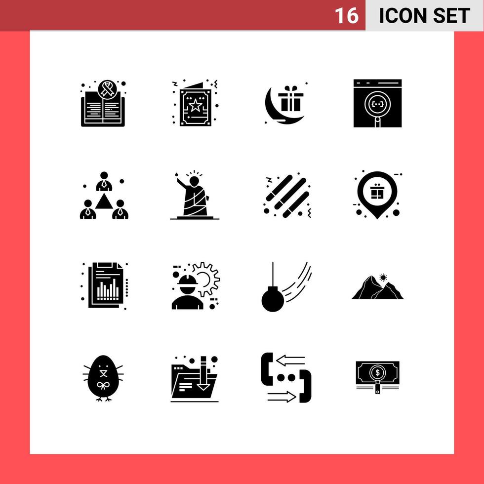 Group of 16 Modern Solid Glyphs Set for development coding xmas browser gift Editable Vector Design Elements