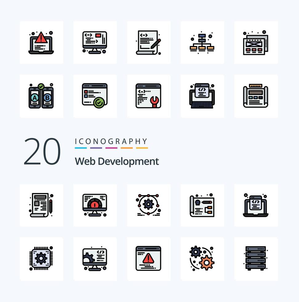 20 Web Development Line Filled Color icon Pack like programming html development coding development vector