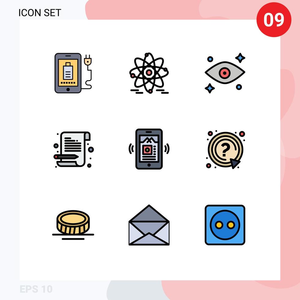 Set of 9 Modern UI Icons Symbols Signs for ask app eyes mobile notepad Editable Vector Design Elements