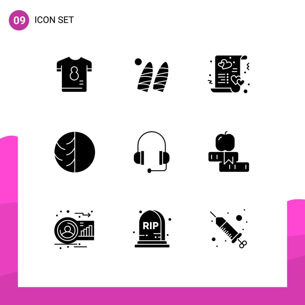 Set of 9 Commercial Solid Glyphs pack for skin dermatology sports dermatologist love Editable Vector Design Elements