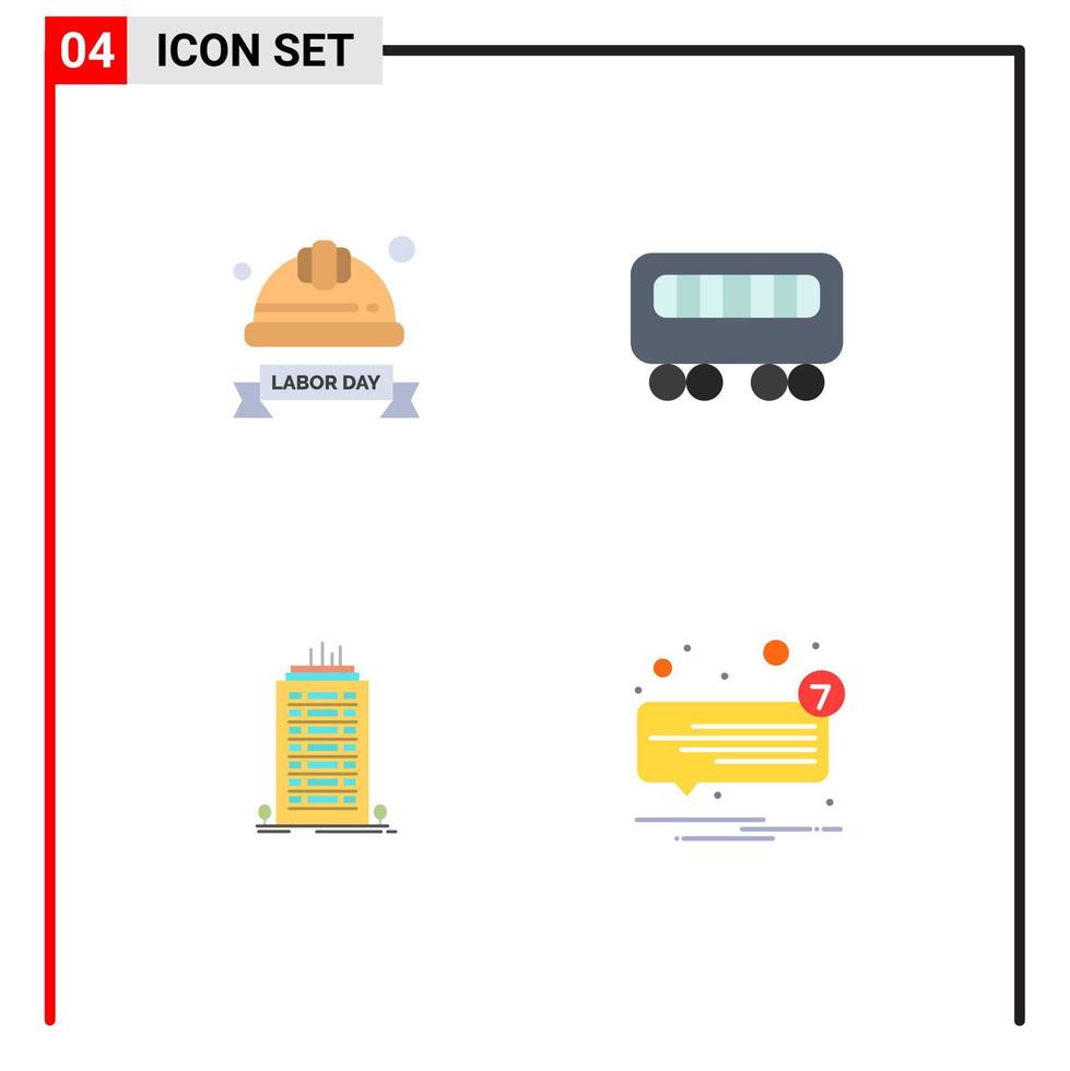 conjunto moderno de 4 iconos y símbolos planos, como gorra, casco de oficina, torre ferroviaria, elementos de diseño vectorial editables vector