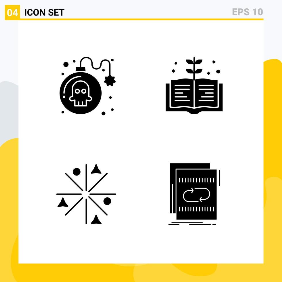 Group of 4 Modern Solid Glyphs Set for bomb stars play knowledge audio Editable Vector Design Elements