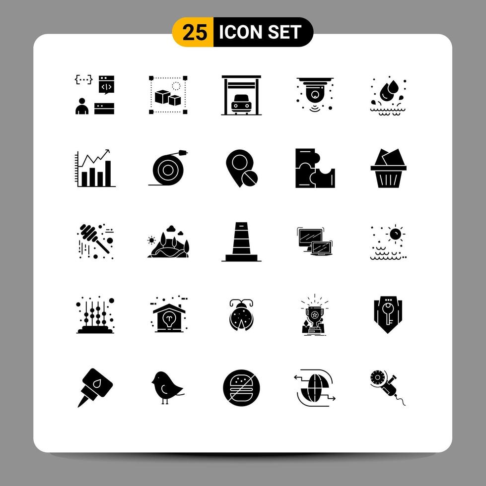 25 Universal Solid Glyphs Set for Web and Mobile Applications water device smart box closed cctv Editable Vector Design Elements