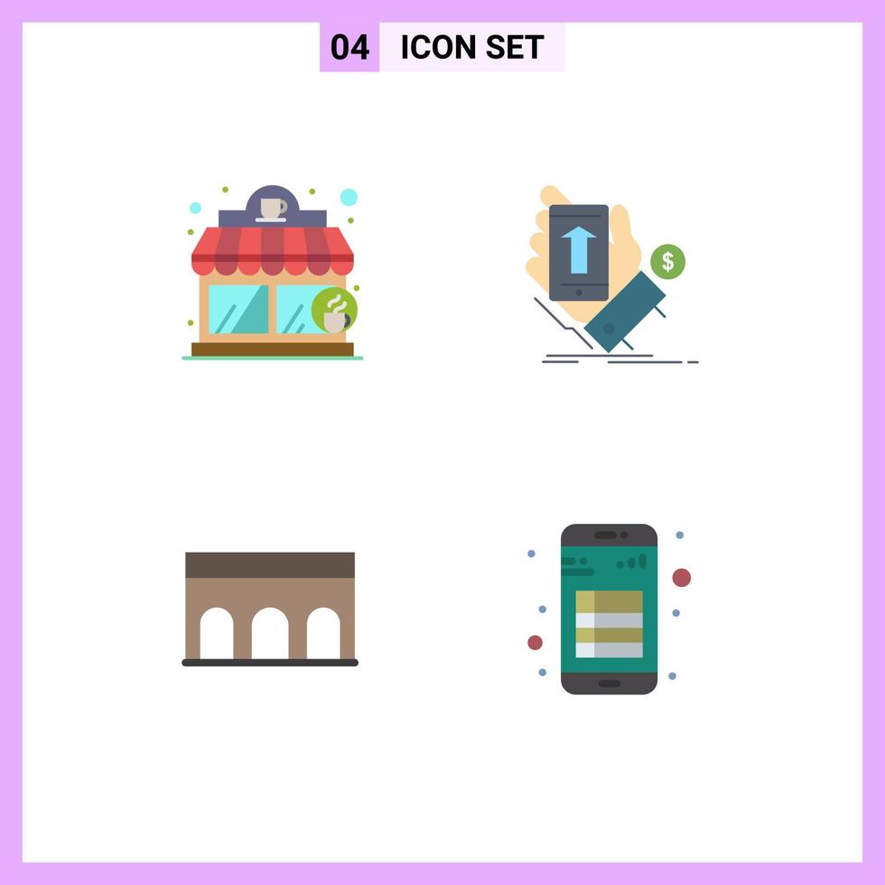 Modern Set of 4 Flat Icons and symbols such as coffee house architecture phone smartphone historic Editable Vector Design Elements