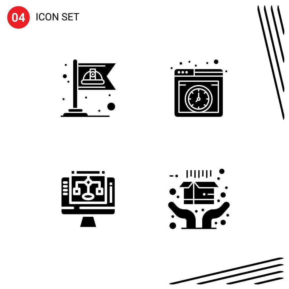 4 Thematic Vector Solid Glyphs and Editable Symbols of communist share labour internet computer Editable Vector Design Elements