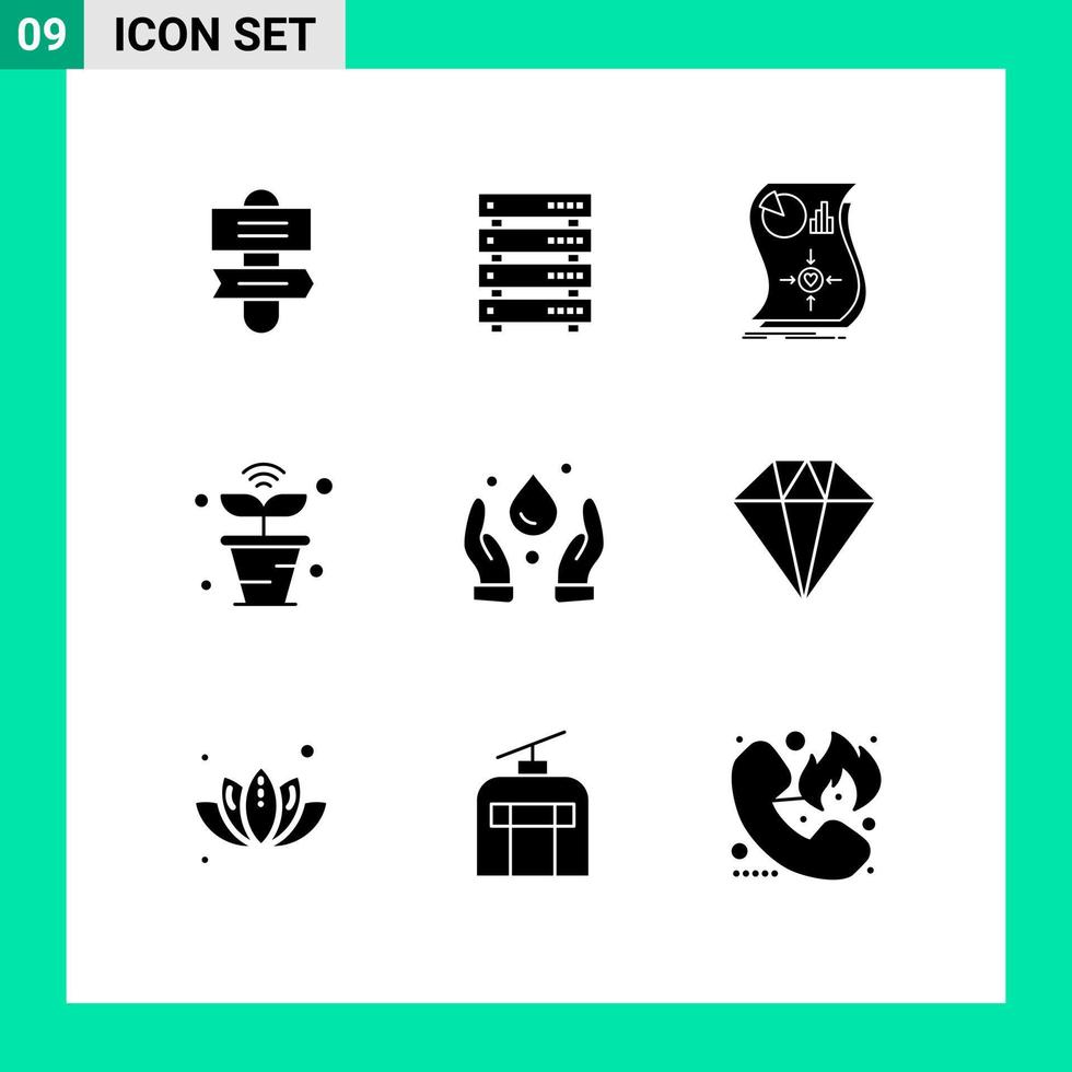 Group of 9 Modern Solid Glyphs Set for wifi nature estimation iot responsive Editable Vector Design Elements