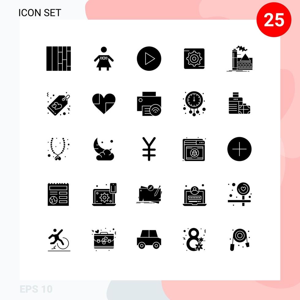 Universal Icon Symbols Group of 25 Modern Solid Glyphs of sale heart setting industry air Editable Vector Design Elements