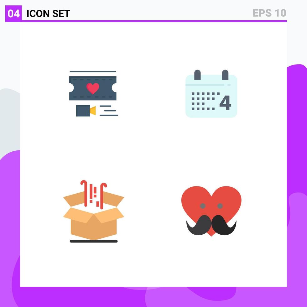 Set of 4 Vector Flat Icons on Grid for filam business wedding date goods Editable Vector Design Elements