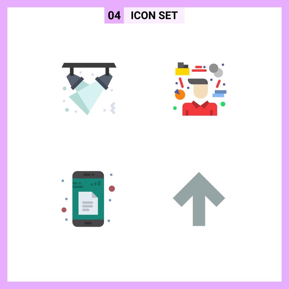 Pack of 4 creative Flat Icons of celebration manager lights person docs Editable Vector Design Elements