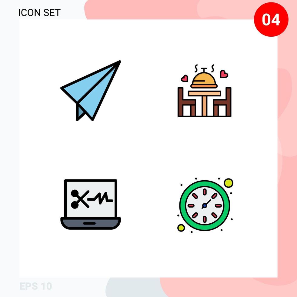 grupo de 4 signos y símbolos de colores planos de línea rellena para el editor de audio digital en papel elementos de diseño vectorial editables en el tiempo del plato de la cena vector