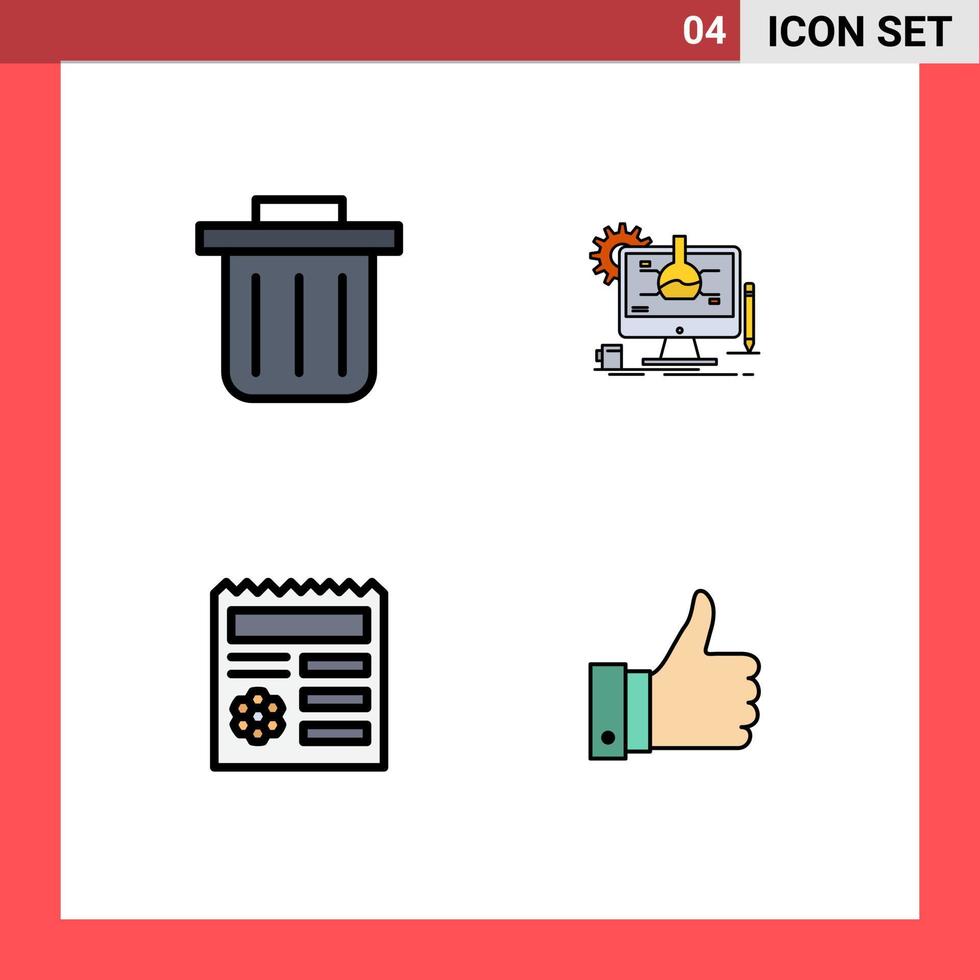 Universal Icon Symbols Group of 4 Modern Filledline Flat Colors of recycling bin appriciate it ui good Editable Vector Design Elements