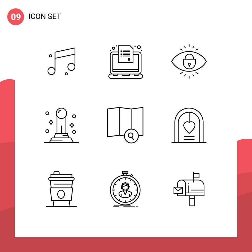 Pictogram Set of 9 Simple Outlines of search explore eye pawn business Editable Vector Design Elements