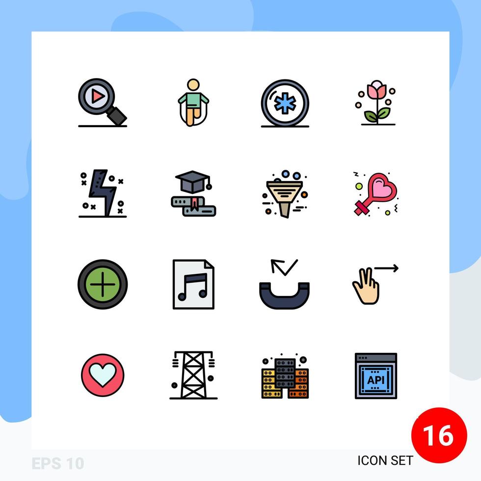 Set of 16 Modern UI Icons Symbols Signs for spring flower ambulance floral medicine Editable Creative Vector Design Elements