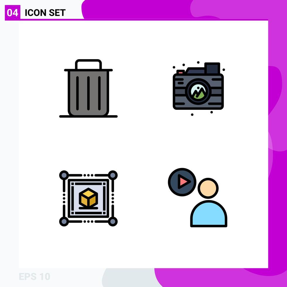 Modern Set of 4 Filledline Flat Colors Pictograph of delete box remove process web Editable Vector Design Elements