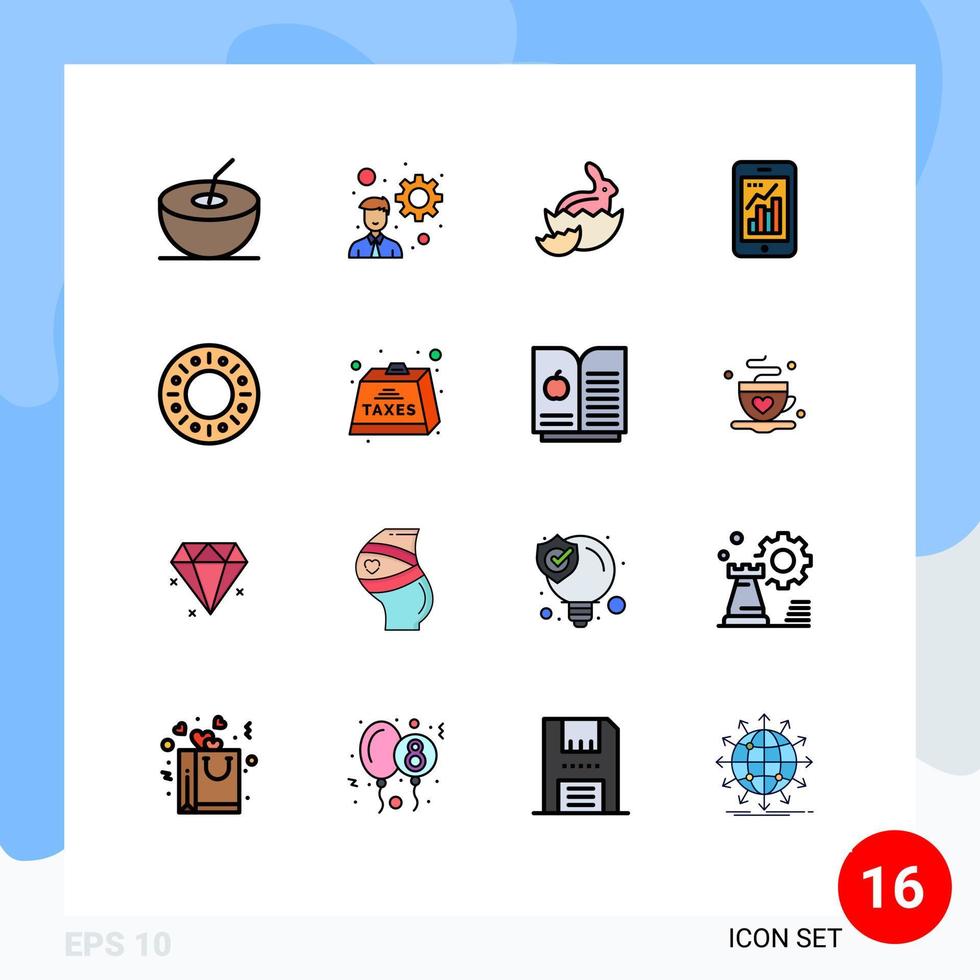 símbolos de iconos universales grupo de 16 líneas modernas llenas de color plano de carga donut naturaleza panadería elementos de diseño de vectores creativos editables móviles