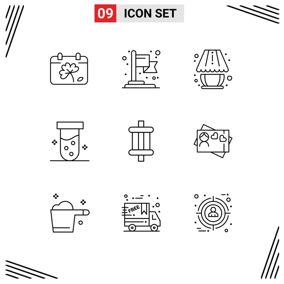 Stock Vector Icon Pack of 9 Line Signs and Symbols for components auto lamp biochemistry lab Editable Vector Design Elements