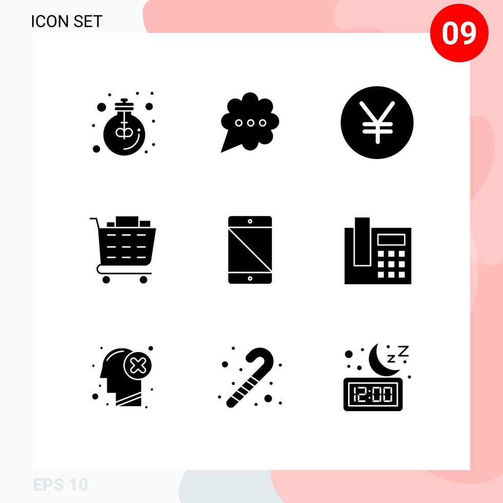 Modern Set of 9 Solid Glyphs Pictograph of pc devices yen allowed checkout Editable Vector Design Elements
