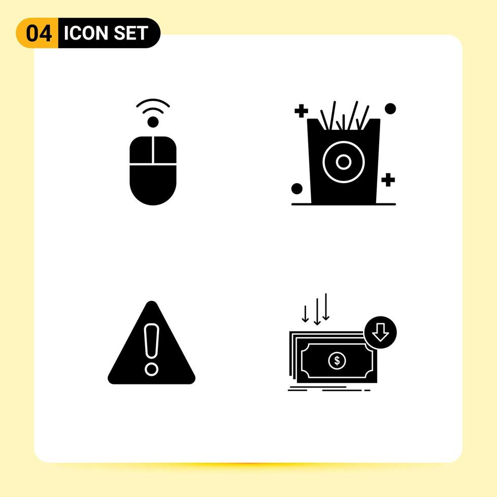 Mobile Interface Solid Glyph Set of 4 Pictograms of apple danger wireless kid sign Editable Vector Design Elements