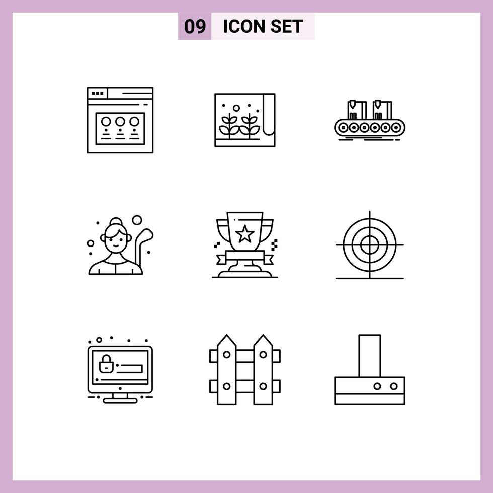 Outline Pack of 9 Universal Symbols of lady golfer golf player belt golf line Editable Vector Design Elements